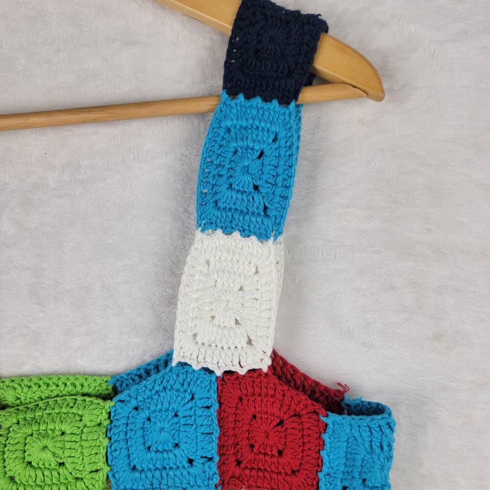 Bohemian Large Crop Tank Top Colorful Crochet Patchwork Wide Straps Festival Y2K - Picture 3 of 6
